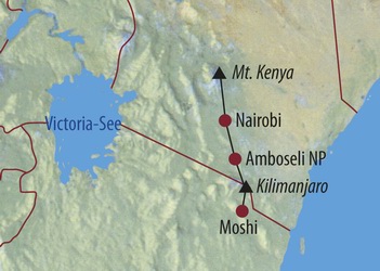 Ostafrika - Kenia - Tanzania: Mount Kenya und Kilimanjaro - Karte